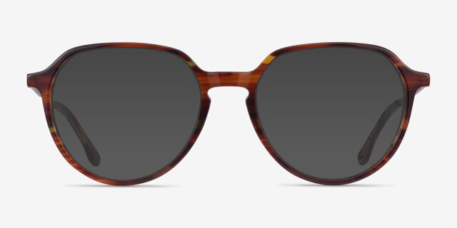 World Brown Striped Light Gold AcetateEyeglass Frames from EyeBuyDirect, with Tinted Lenses