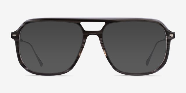 Intrepid Gray Striped AcetateEyeglass Frames from EyeBuyDirect, with Tinted Lenses