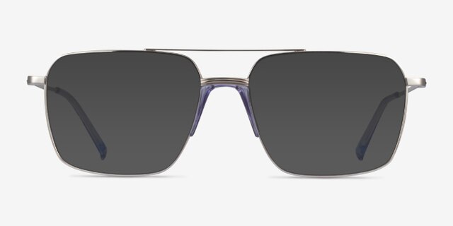 Matt Silver Blue AcetateEyeglass Frames from EyeBuyDirect, with Tinted Lenses