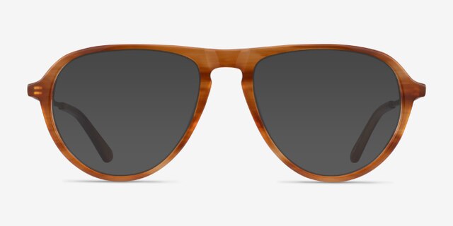 Stratosphere Brown Striped Matte Gold AcetateEyeglass Frames from EyeBuyDirect, with Tinted Lenses