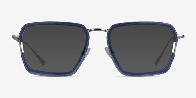 Tsundoku Clear Blue Silver AcetateEyeglass Frames from EyeBuyDirect, with Tinted Lenses