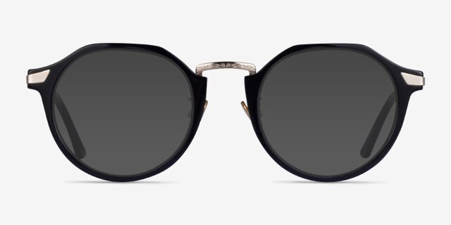 Yates Black Silver AcetateEyeglass Frames from EyeBuyDirect, with Tinted Lenses
