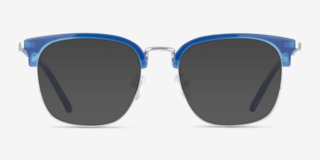 Bespoke Blue Silver AcetateEyeglass Frames from EyeBuyDirect, with Tinted Lenses