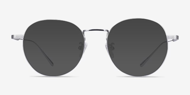 Geometry Silver TitaniumEyeglass Frames from EyeBuyDirect, with Tinted Lenses