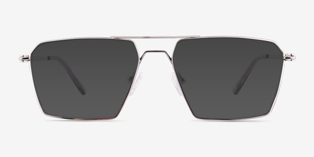Boreas Shiny Silver TitaniumEyeglass Frames from EyeBuyDirect, with Tinted Lenses