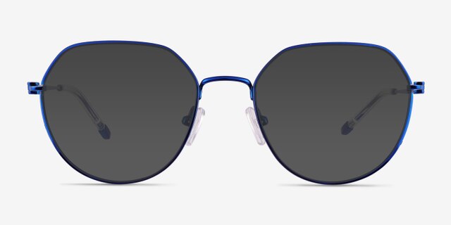 Zeus Shiny Blue TitaniumEyeglass Frames from EyeBuyDirect, with Tinted Lenses