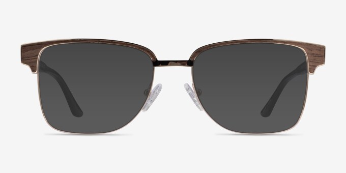 Biome Browline Gold, Black & Dark Wood Full Rim Eyeglasses